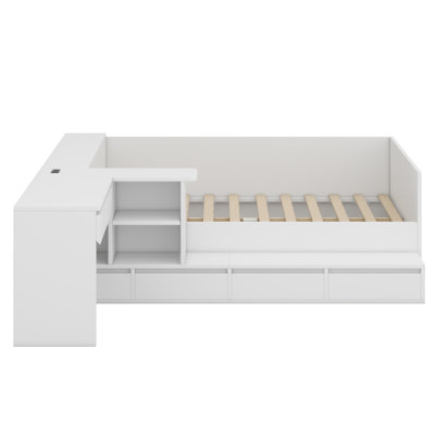 Wooden Platform Bed With Drawers, Shelves And Dressing Table