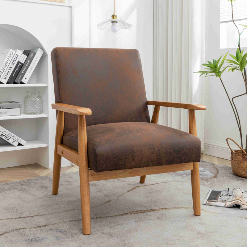 Fauteuil avec cadre en bois de 25,38 po de largeur, Marron clair