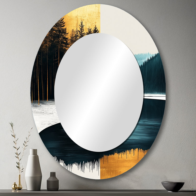 Sunrise On Golden Emerald Mountains Horizon II - Miroir mural traditionnel ovale, 43 po x 33 po