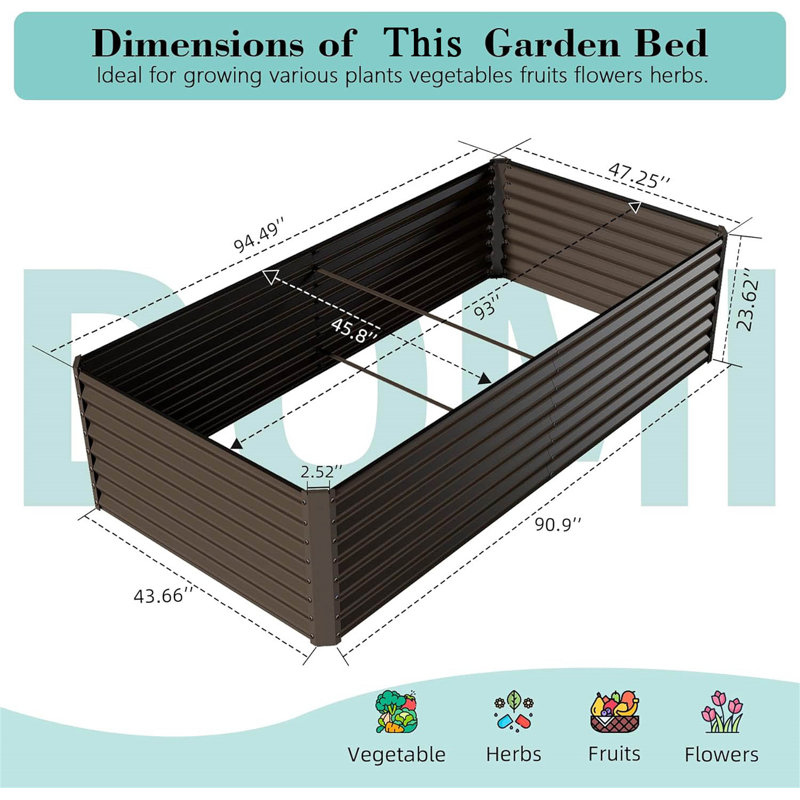 8×4×2 Ft Galvanized Raised Garden Bed, Outdoor Planter Garden Boxes Large Metal Planter Box For Gardening Vegetables Fruits Flowers, Brown