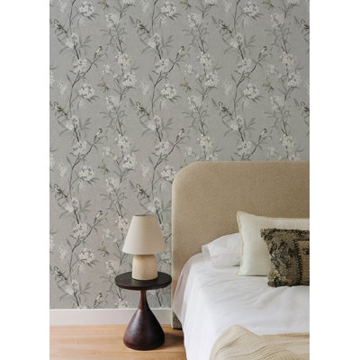Tea Olive Gray Finch Frolic Wallpaper