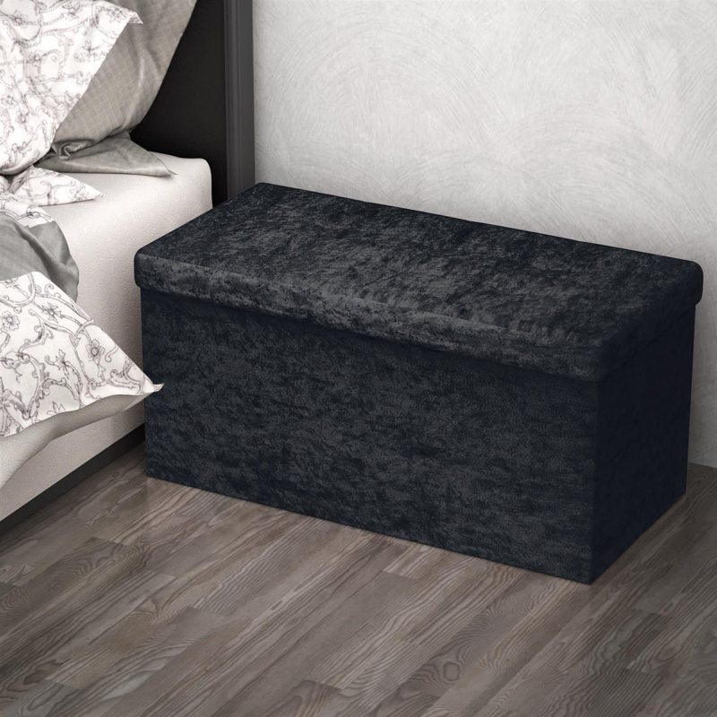 Quast 78cm Wide Velvet Rectangle Solid Colour Ottoman with Storage, Black