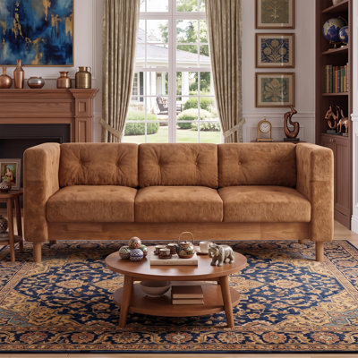 78" Upholstered 3-Seat Couch with Pocket Spring Cushions, Mid-Century Modern Square Arm Sofa for Apartment, 900 lbs