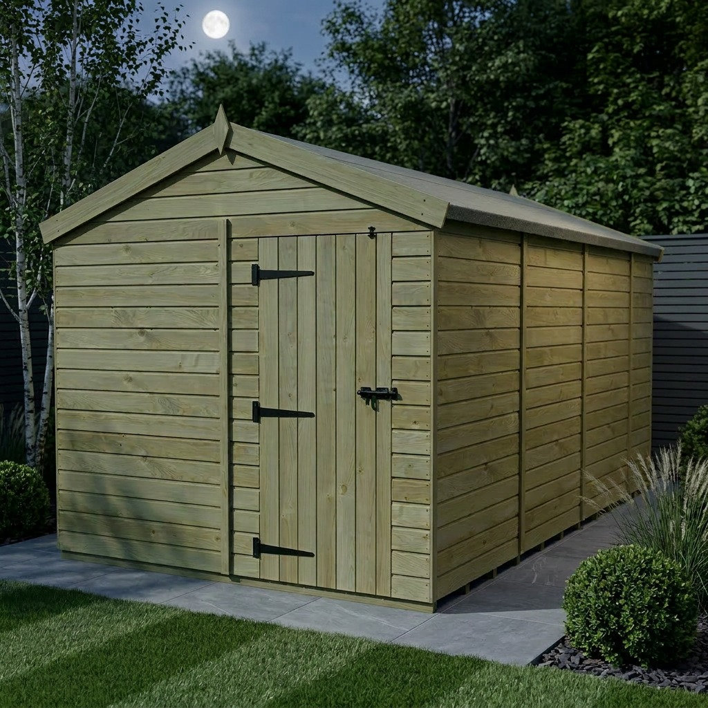 Total Sheds 8ft x 15ft Apex Garden Shed - Single Door - No Windows - Pressure Treated Timber - UK Manufactured