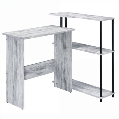 Desks Traditional Antique White &amp; Black L-Shape Writing Desk with 3-Tier Bookshelf | Wood+Metal