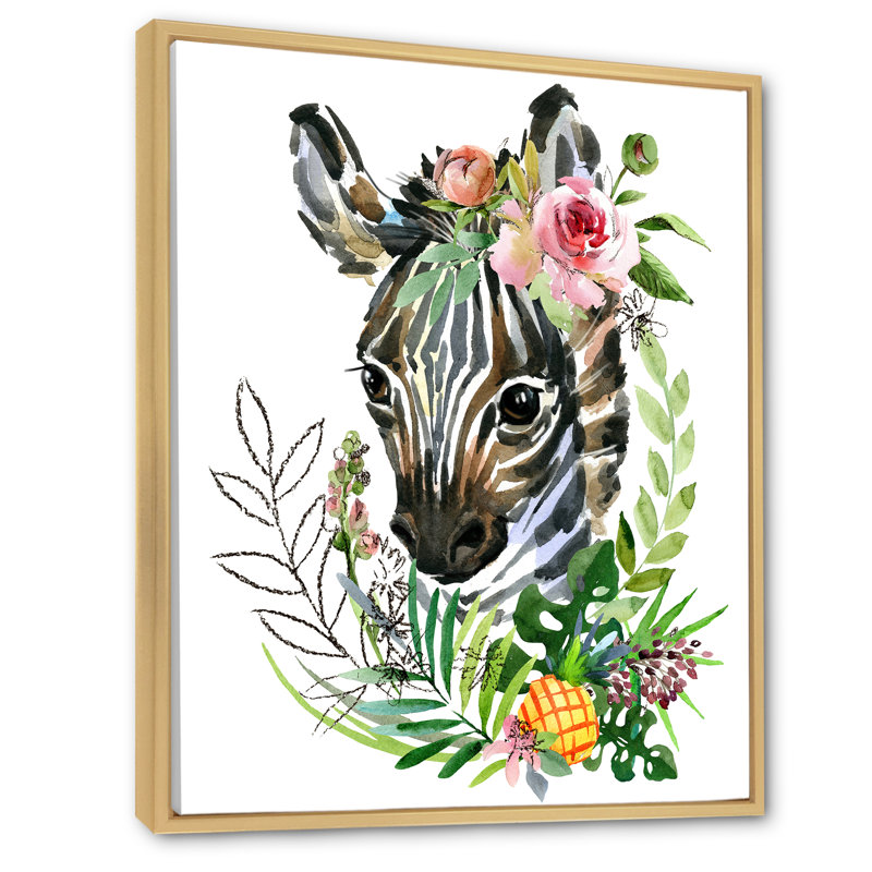 Mignon portrait de zèbre - Peinture sur toile, H 32 po x l 16 po, Cadre naturel flottant