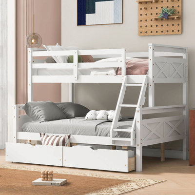 Twin Over Full Bunk Bed With Ladder, Two Storage Drawers, Safety Guardrail
