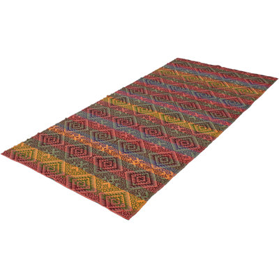Tapis tissé à la main 5 pi 4 po x 11 pi 4 po en laine rouge foncé/bleu/doré tissé à la main Brimmer