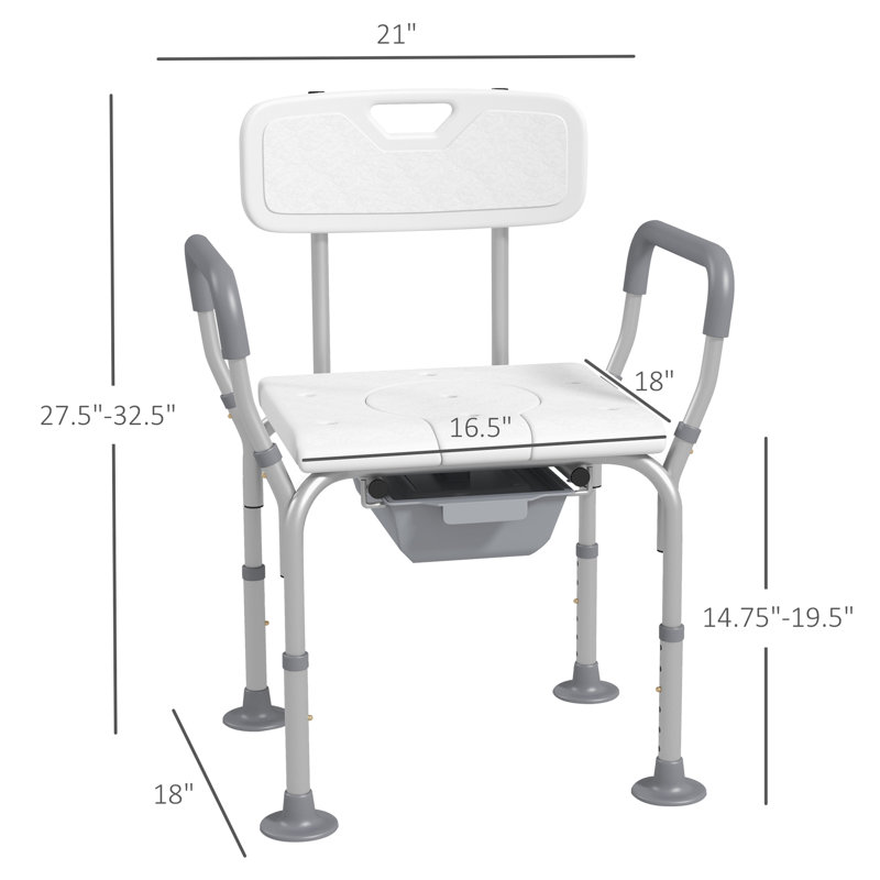 White Bath Seat With Back - 31 & Toilet Chair, Adjustable Shower Chair Seat,