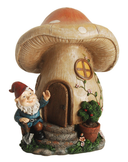 Statue de jardin 12 po orange et vert forêt de gnome avec maison champignon