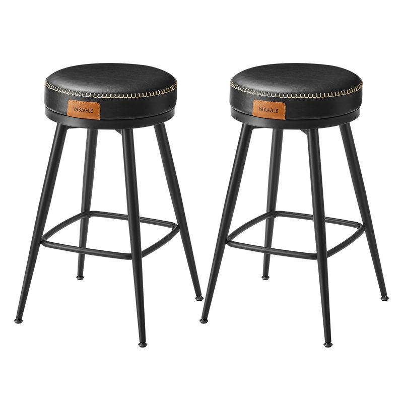 Bar Stools Set of 2, Counter Height Swivel Bar Stools, Synthetic Leather with Stitching, Black