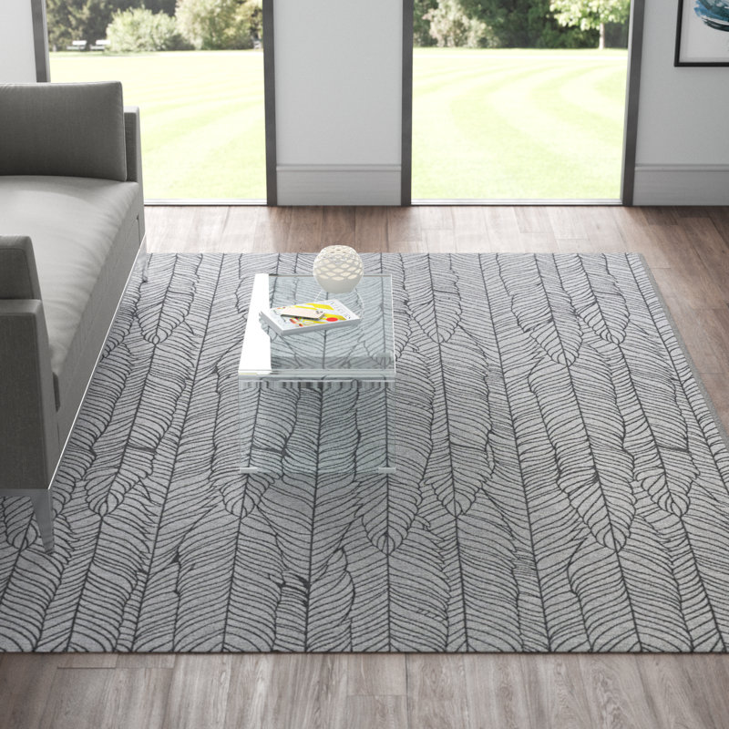 Agostinho Silver Black Floral Indoor Outdoor Area Rug, Rectangle 8'1" x 11'2"