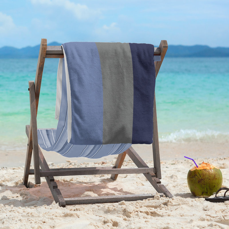 Cotton Blend Lightweight Beach Towel, Blue/Gray/Navy