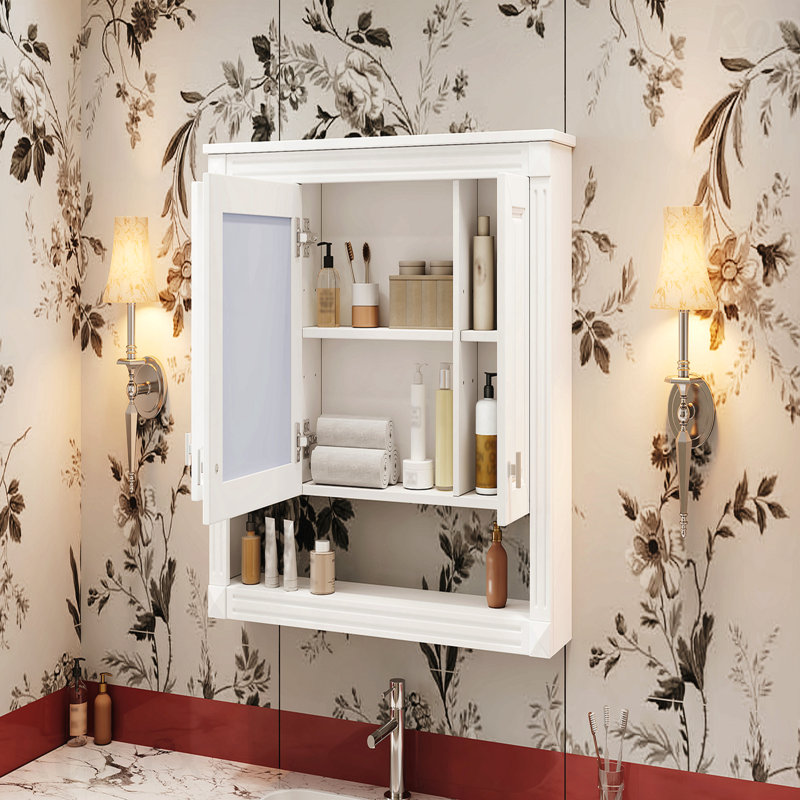 35inch Bathroom Wall Cabinet With Mirror, Wall Mounted Medicine Cabinet With Open Shelf, Mirrored Door Over Toilet Storage Cabinet, White