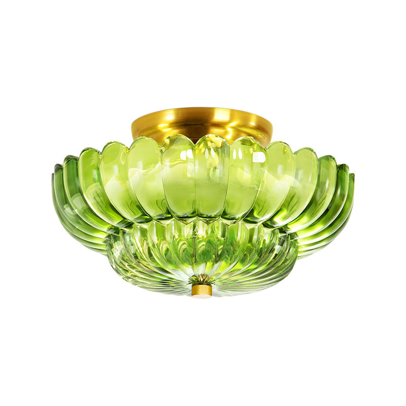 Mid-Century Scalloped Ribbed Glass Semi-Flush Ceiling Light