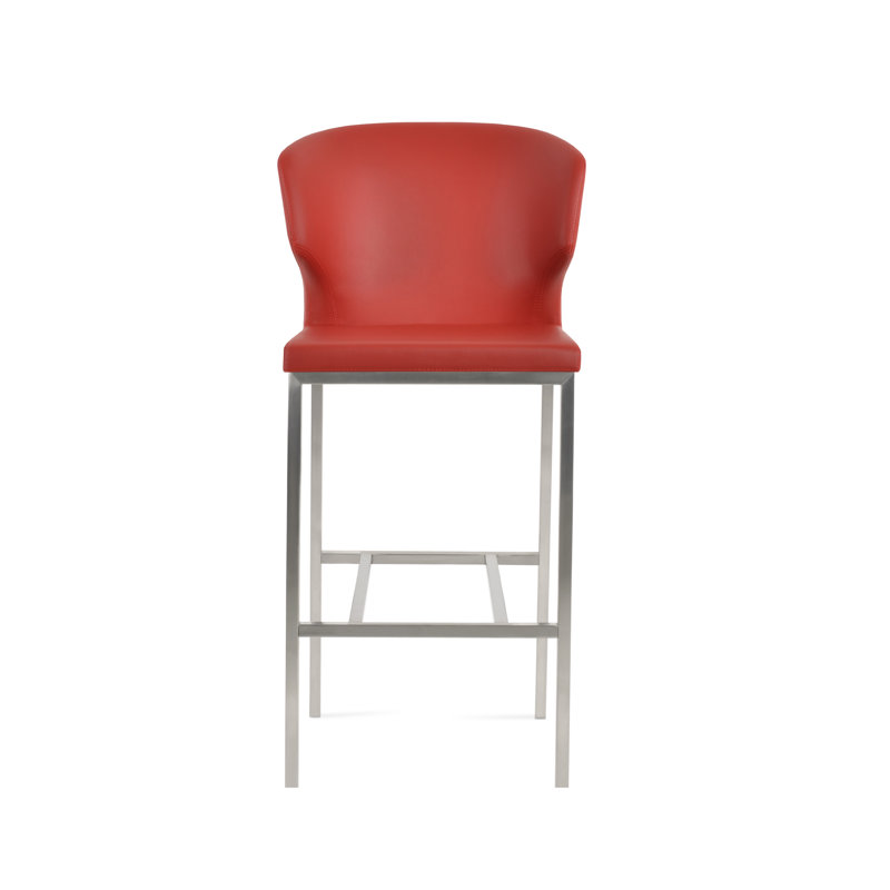 Amed Metal Counter & Bar Stool, Bar Stool (29" Seat Height), Blue Leatherette, Stainless Steel
