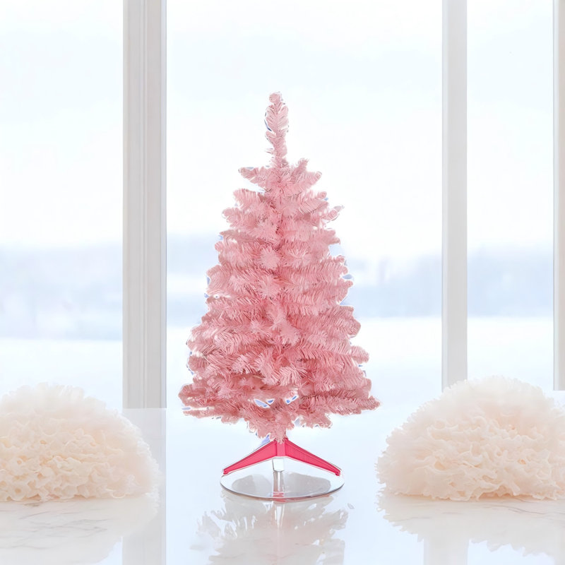 Arbre de Noël pliable 3 pi, arbre artificiel facile à assembler avec 164 pointes, Pink