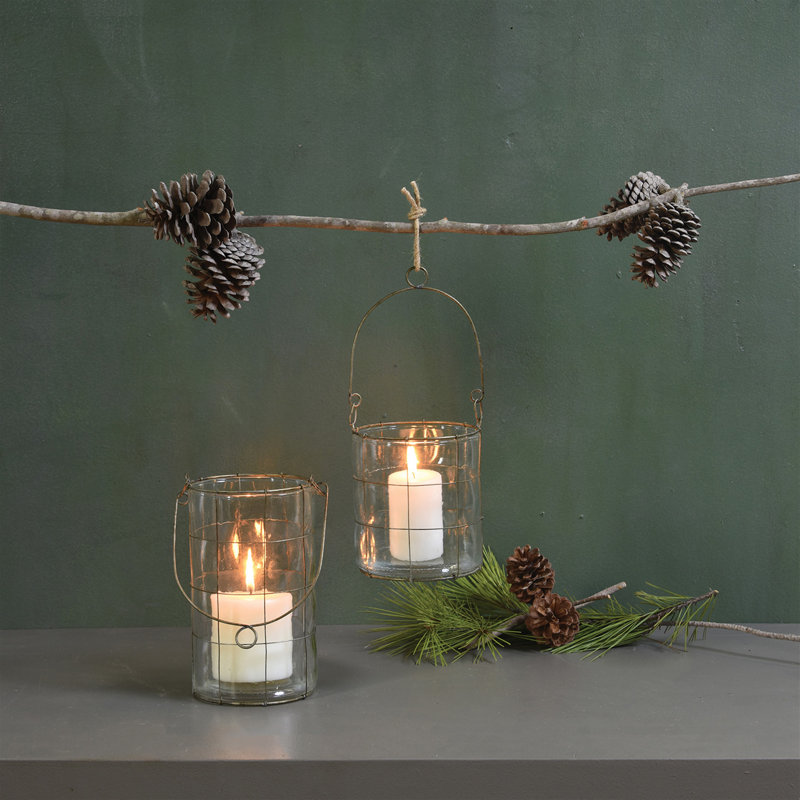 Lanterne en verre/métal ligero, H 8,5 po x l 4,75 po x P 4,75 po