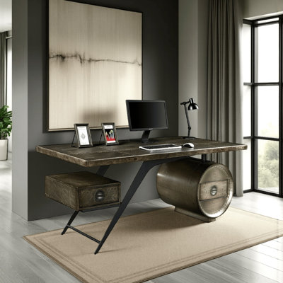 Rectangle Writing Desk with USB Port in Bronze Aluminum