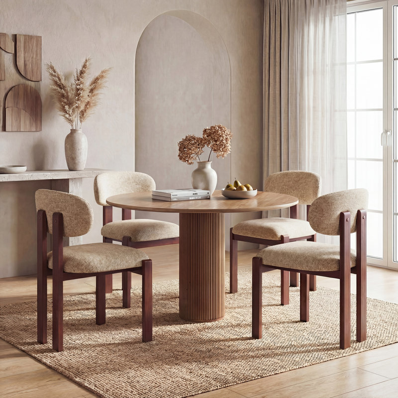 40.5cm H Fabric Upholstered Upholstered Back Side Chair in Beige, Brown, Camel