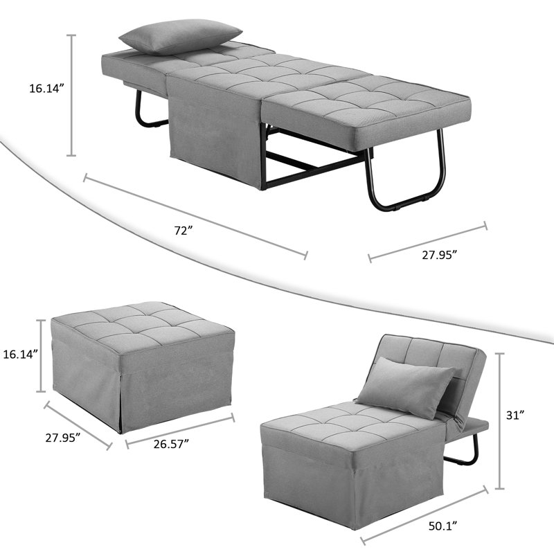 Cimino Upholstered 28'' Reclining Sofa Bed, Light Gray