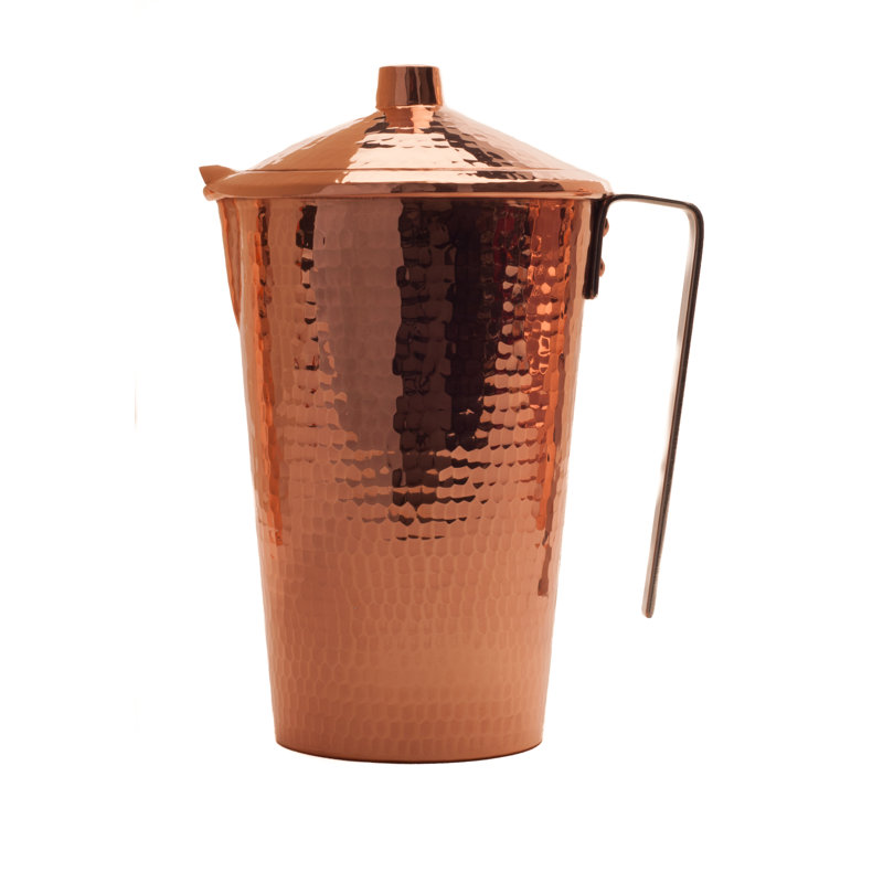 Gangotri Copper Water Pitcher with Lid, 11" D x 8" W x 5.5" D