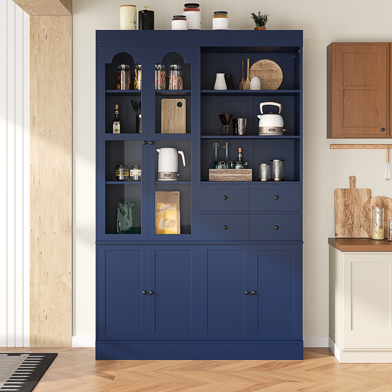Topmax 47.2X15.7X75inch Freestanding Buffet With Hutch, Blue