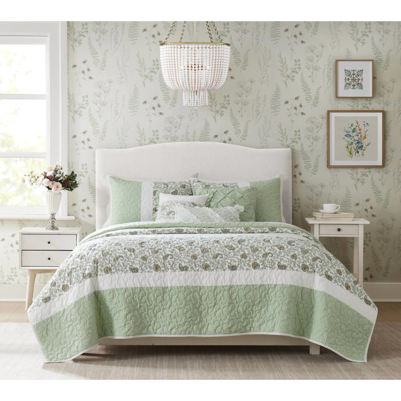 6 pièces courtepointe double / grand - coton sauge et option de literie douce 6 avec coussins décoratifs, chambre inspirée