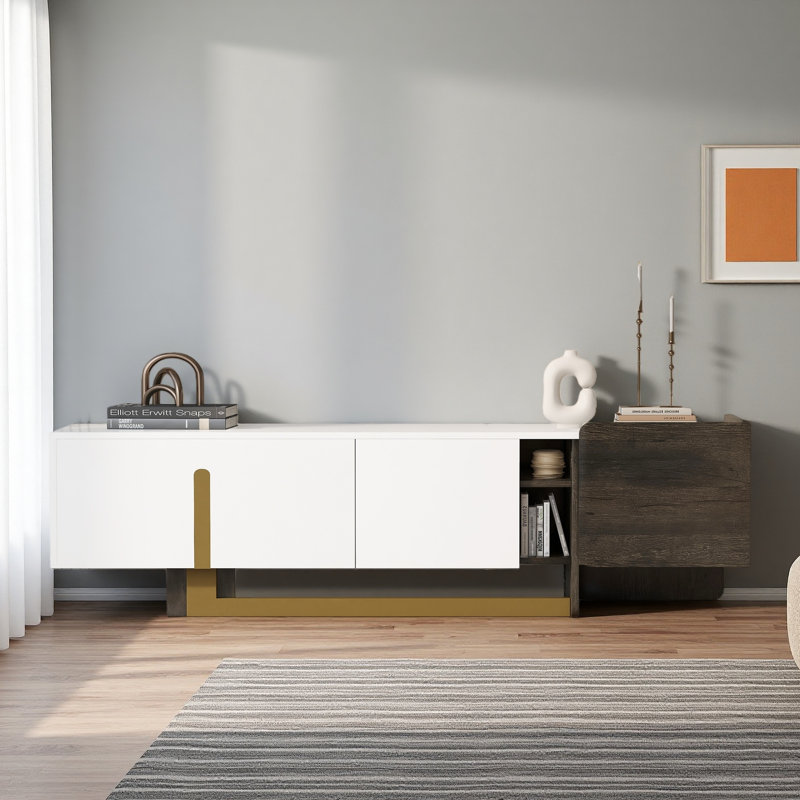 66.7'' Light Luxury TV Stand For Tvs Up To 70 Inches, Modern TV Cabinet With Metal Legs, 1 Drawer, 2 Cabinets And Adjustable Shelves
