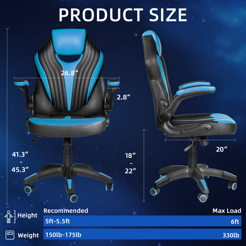 Fauteuil de jeu ergonomique de bureau à domicile, Bleu
