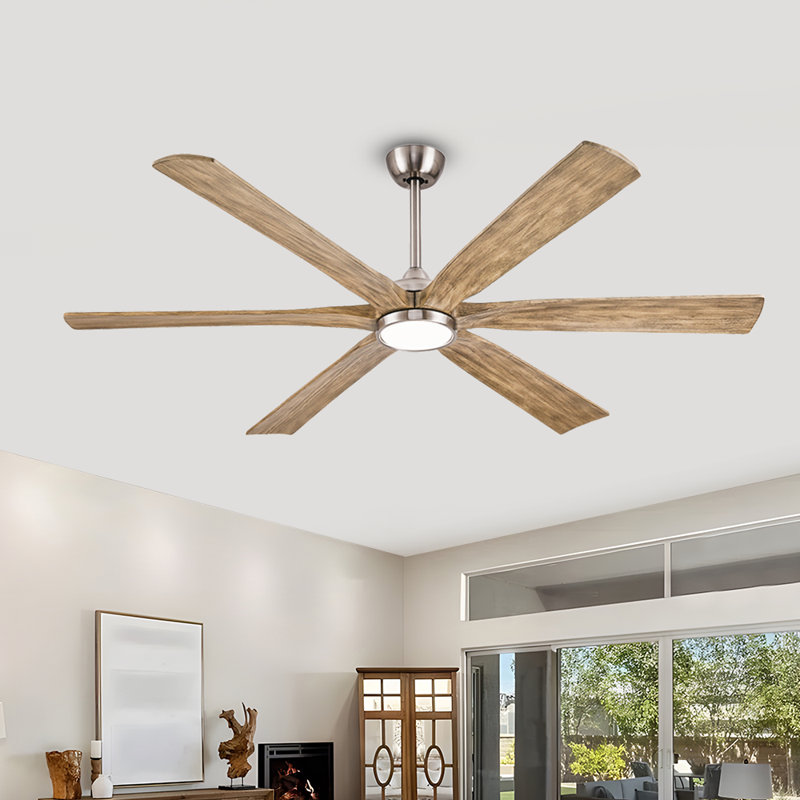 Modern Ceiling Fan With Remote, 6 Solid Wood Blades, Quiet Dc Motor, Outdoor Ceiling Fan For Covered Patios With Light