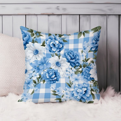 Floral Blue Gingham Flowers VII Shabby Elegance