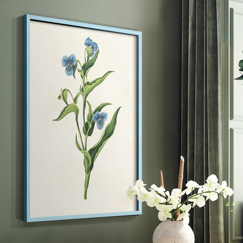 Fleurs des saisons, reproduction encadrée V - bois massif, Bleu, H 10 po x l 8 po