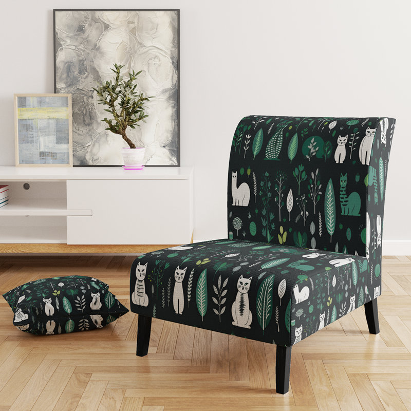Fauteuil de chambre rembourré d'apparence décontractée Minimalist Forest, Vert/blanc