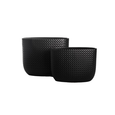 Ceramic Tall Oval Wide Opening Pot Matte Finish Black