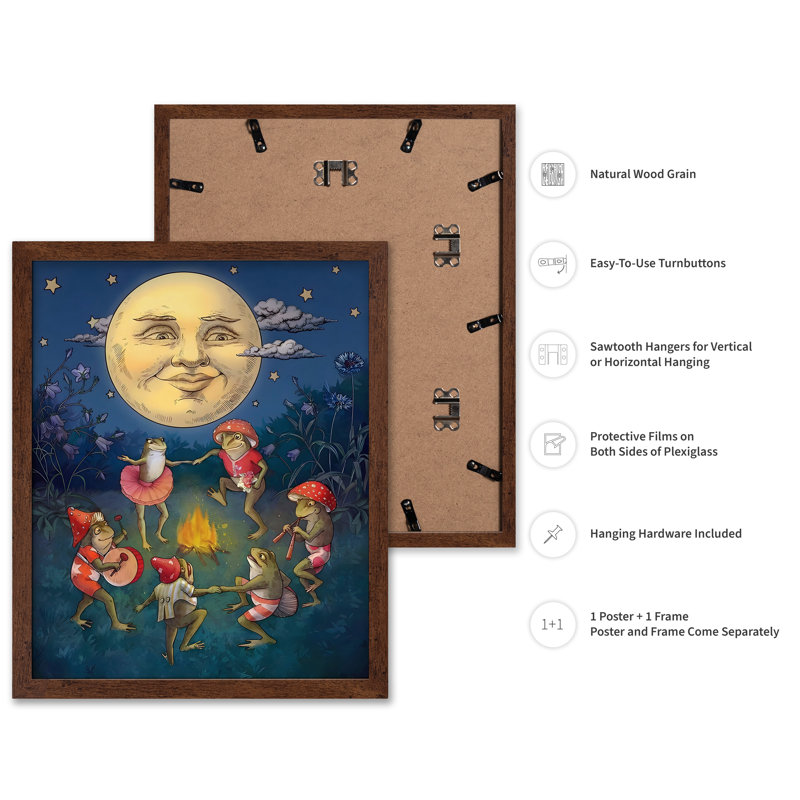 Grenouilles dansant sous la lune, Affiche, H 16 po x l 20 po, Encadrement brun