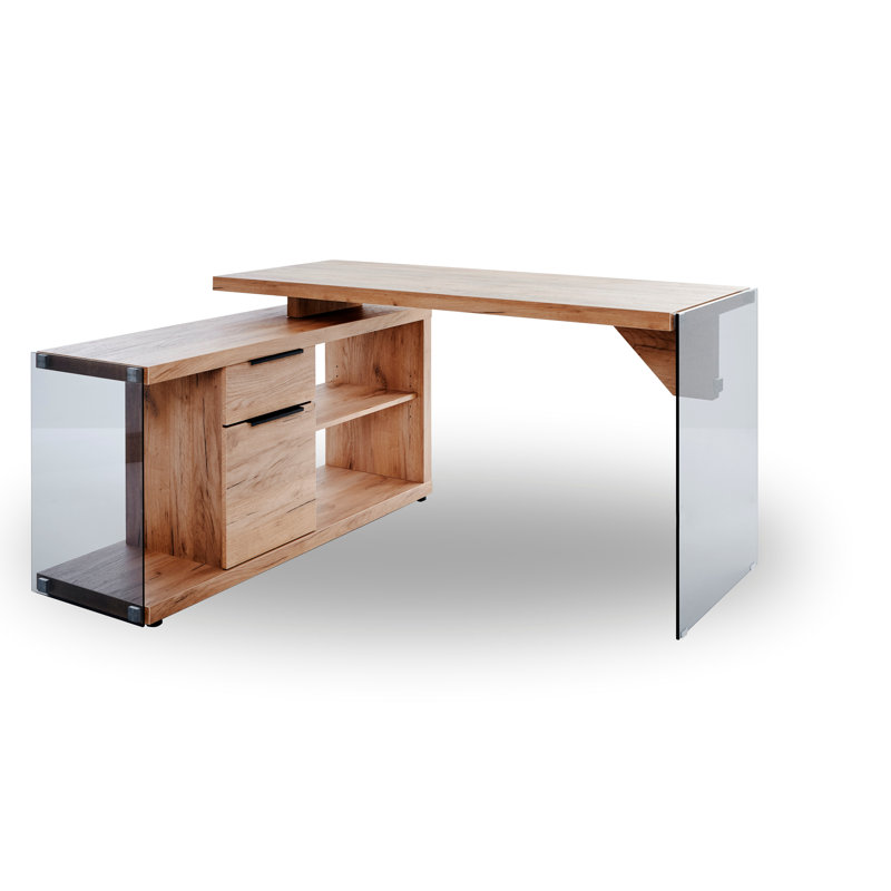 Sabetha L-Shaped Executive Desk, Light Brown