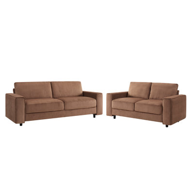 Modern Contemporary Upholstered 2-Piece Plush Tufted Sofa Set