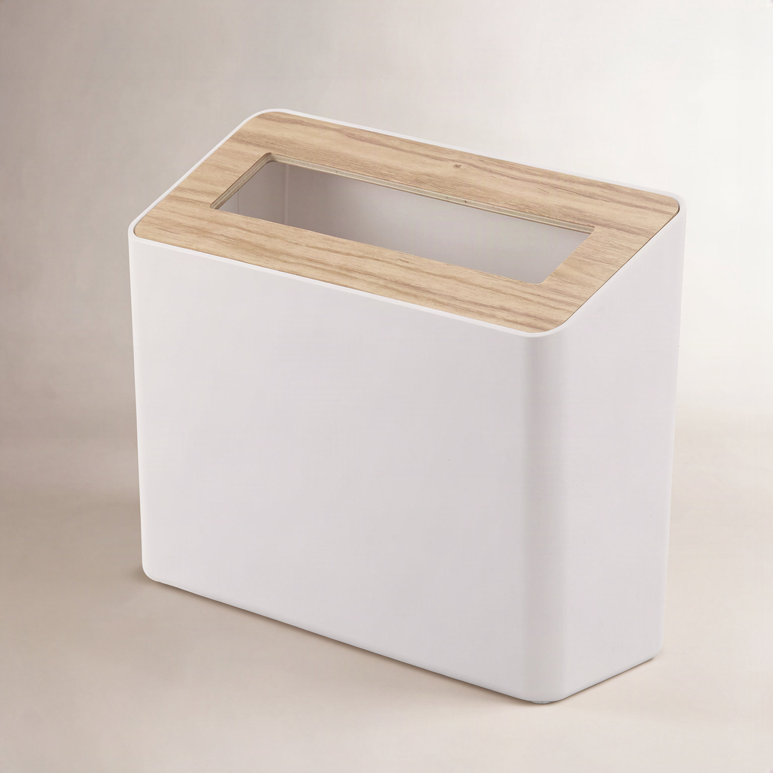 Yamazaki Home 0.45gal Table Top Trash Can, White/Natural