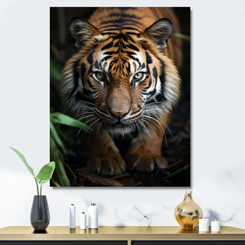 «Beige Black Tiger Portrait II», reproduction d'art sur toile, H 32 po x l 24 po x P 1 po, Toile tendue