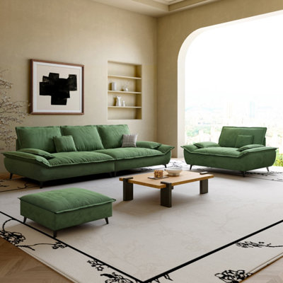 Ensemble de salon 3 pièces en cuir véritable vert