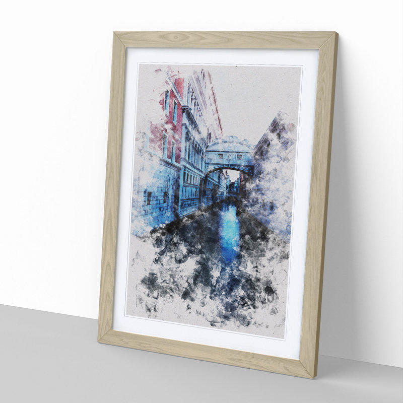 Bridge of Sighs in Venice Italy Watercolour - Picture Frame Graphic Art, 48cm H x 36cm W x 2cm D, Oak