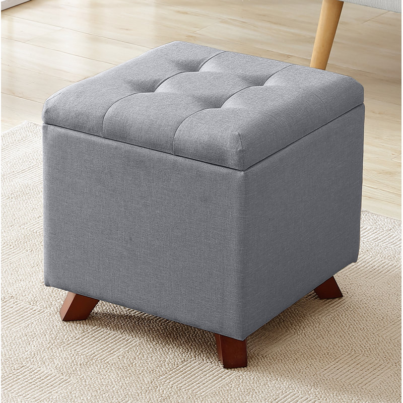 Upholstered Ottoman, Gray Linen Blend