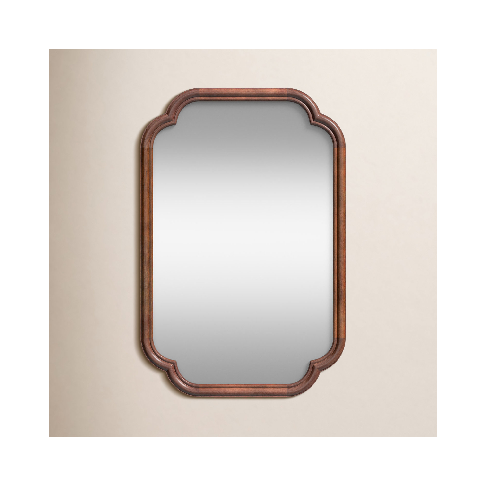 Brandis Wooden Bathroom Wall Mirror, 36" x 24", Walnut, Scalloped