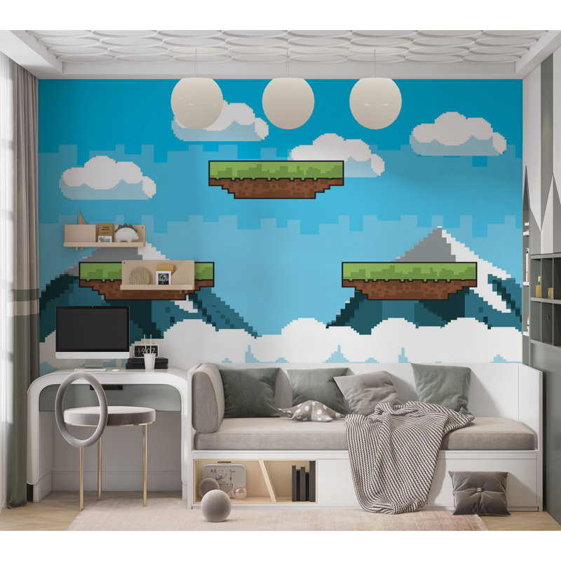 Murale pelez et collez de qualité supérieure - Pixel Mountains, L 150 po x L 108 po