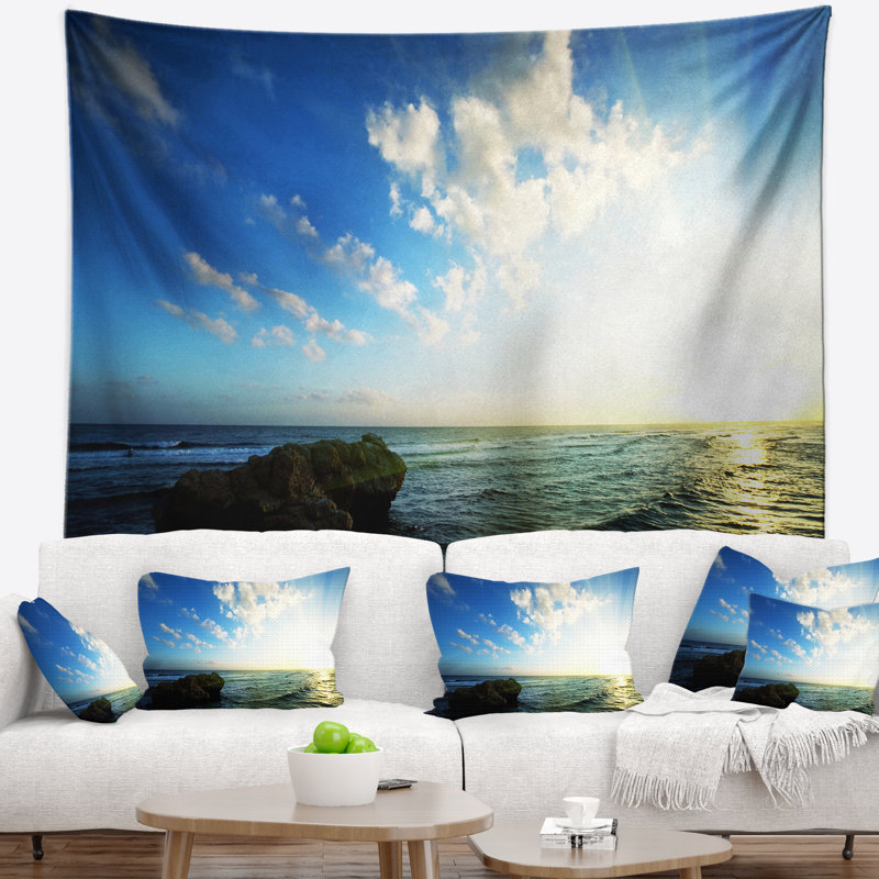 Tapisserie plage soirée mer avec eaux calmes, H 50 po x l 60 po