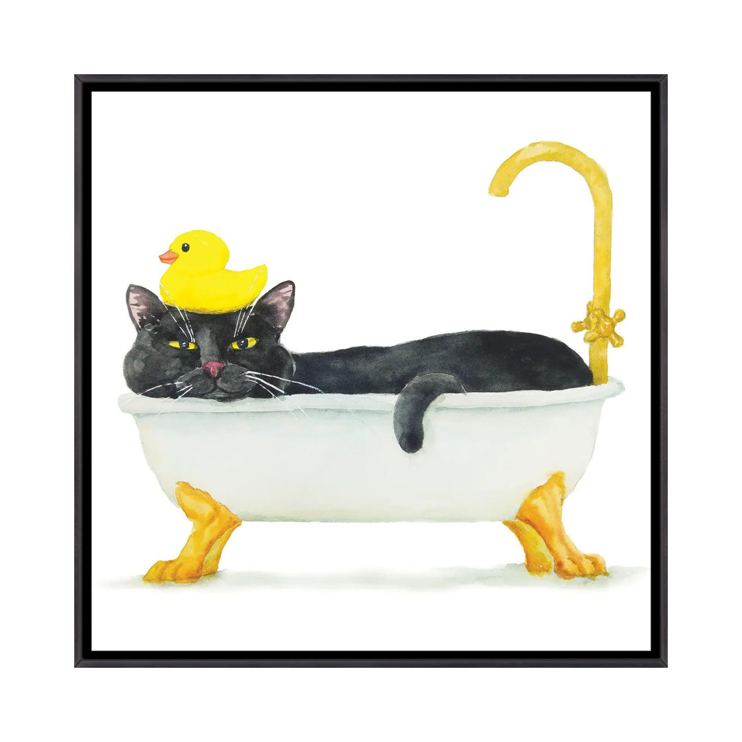 " Bathing Black Cat " Painting Print East Urban Home Mat 