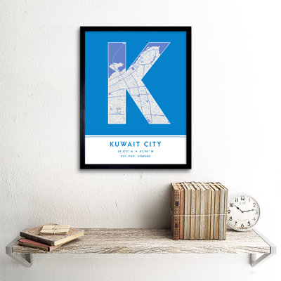 Kuwait City City Map Kuwait City Blue - Single Picture Frame Typography