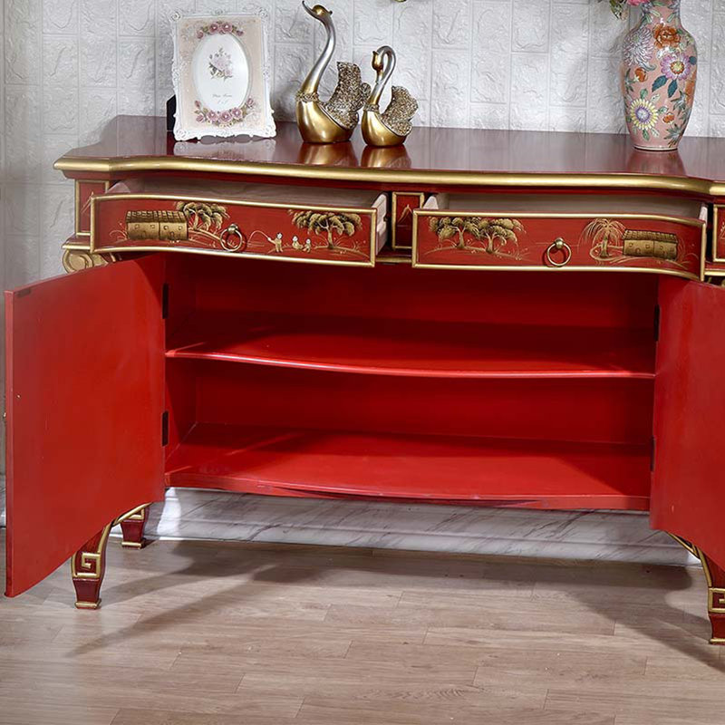 Vintage Hand-Painted Red Sideboard