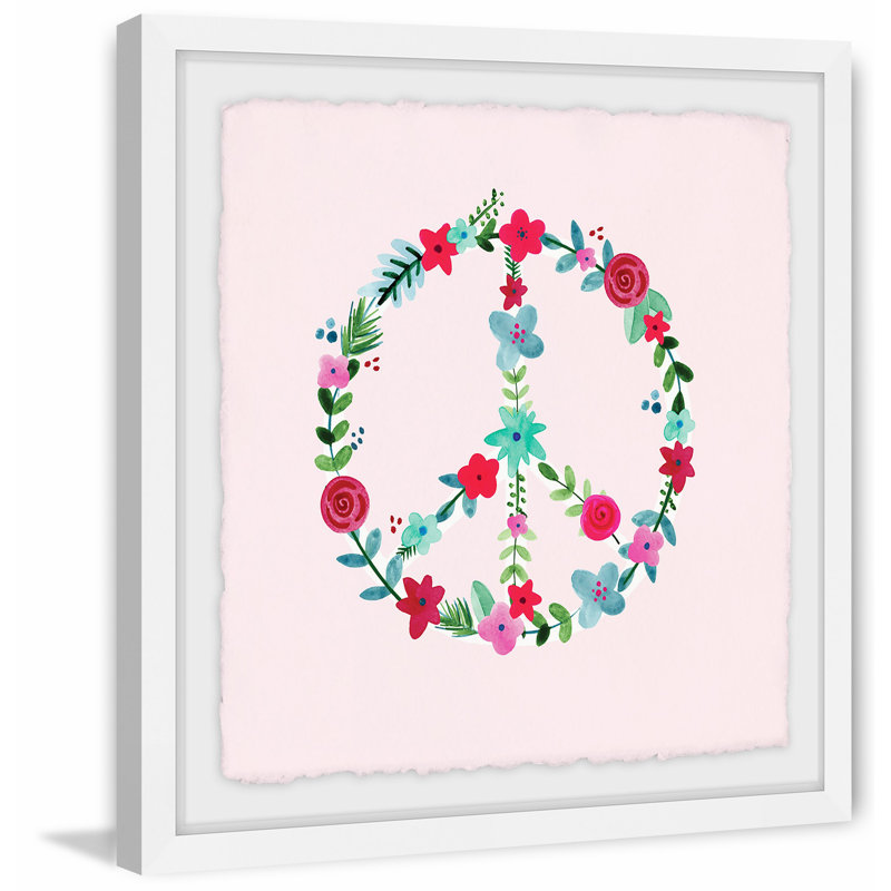 « floral paix », reproduction de peinture à l’aquarelle encadrée, H 32 po x l 32 po